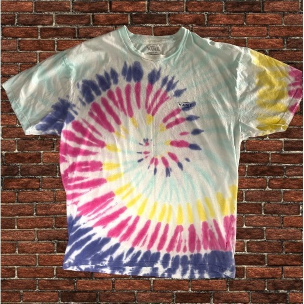 Vans Tie Dye T‑Shirt Men L Spiral Graphic Short Sleeve Skate Tee Multicolor